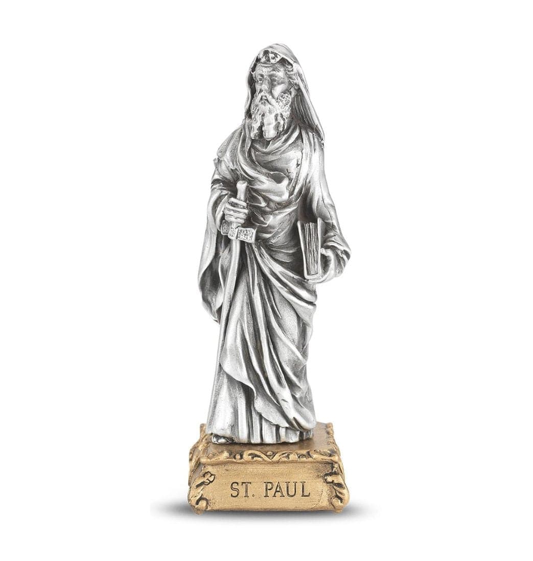 St Paul the Apostle Patron Saint Pewter Statue on Gold Tone Base