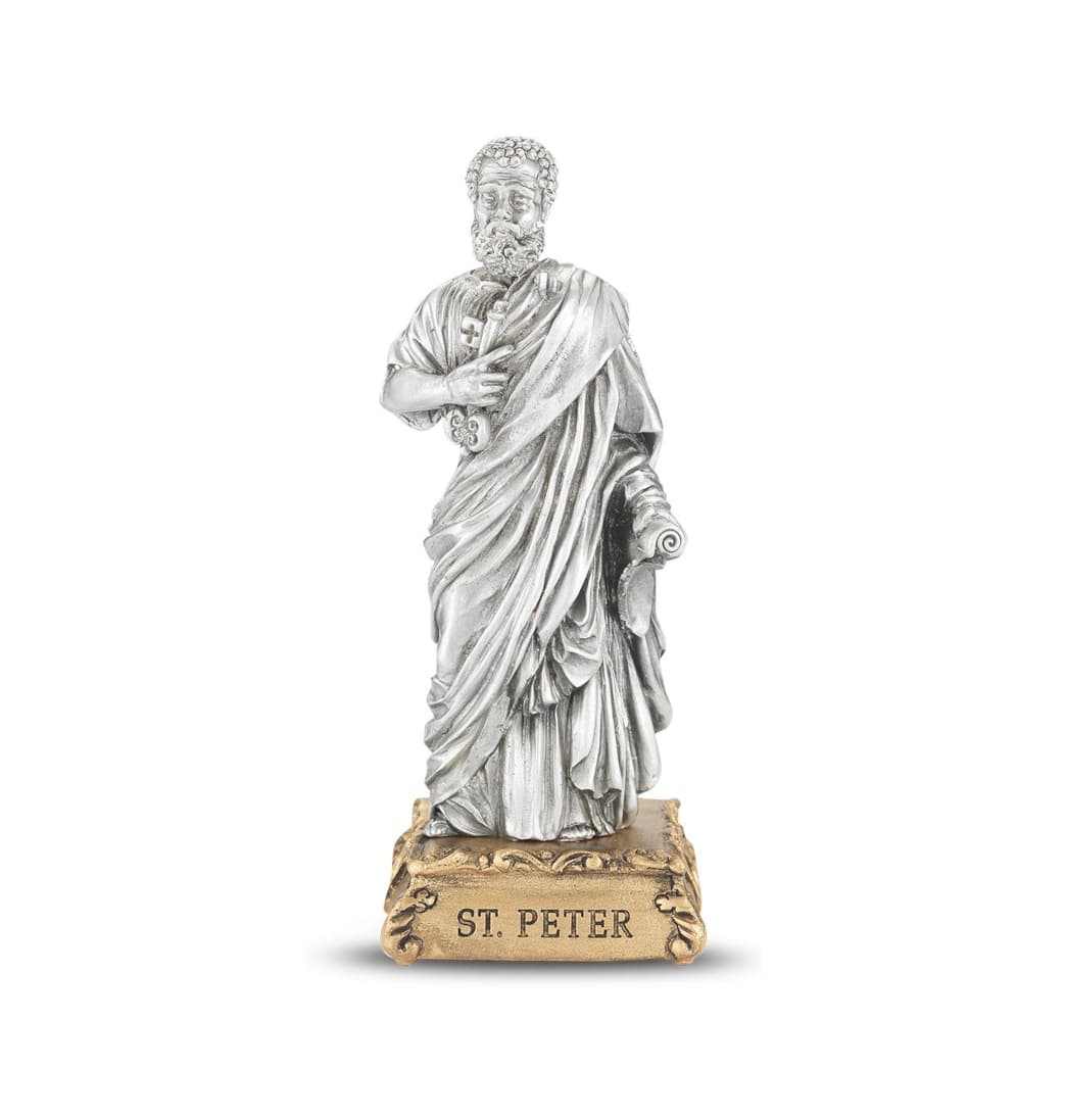 Hirten St Peter the Apostle Pewter Statue on Gold Tone Base, Made in the USA,