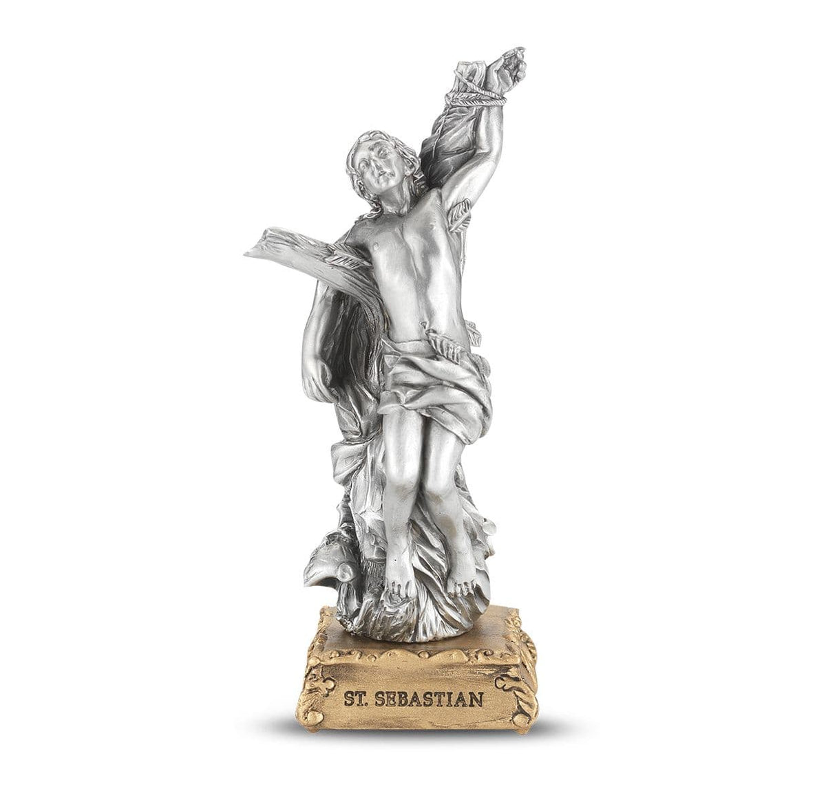 Hirten St Sebastian the Soldier Pewter Statue on Gold Tone Base,