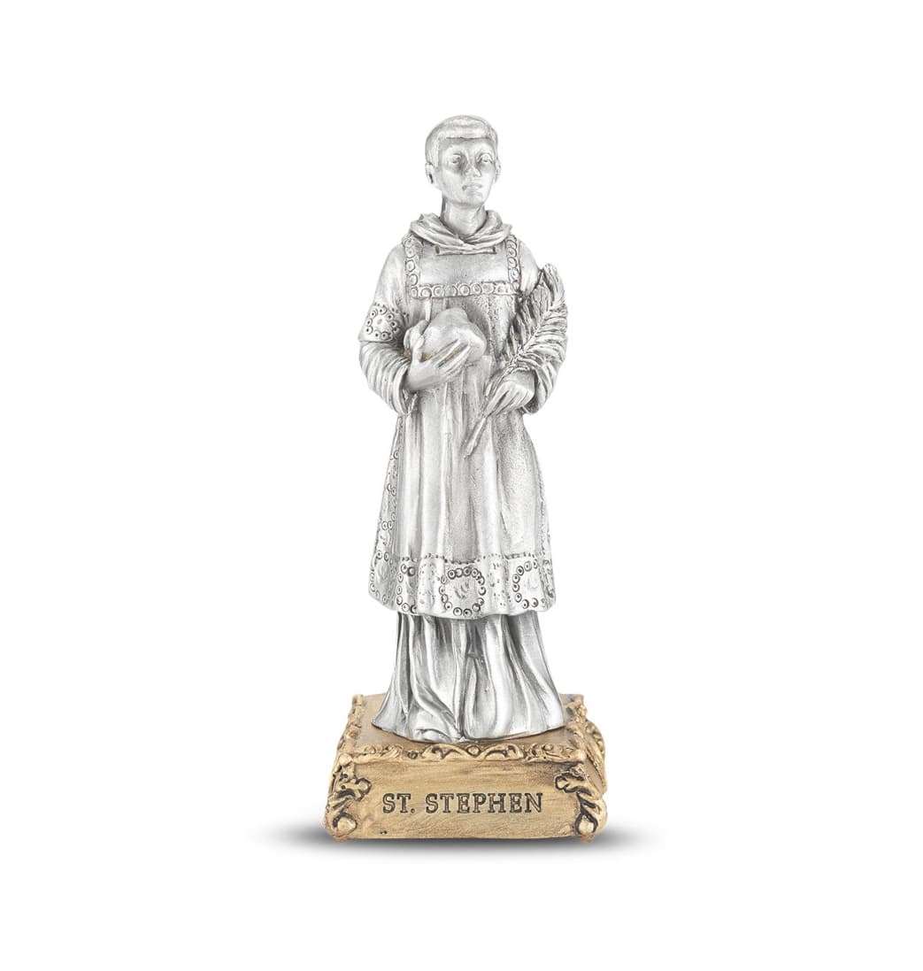 Hirten St Stephen the Martyr Pewter Statue on Gold Tone Base,