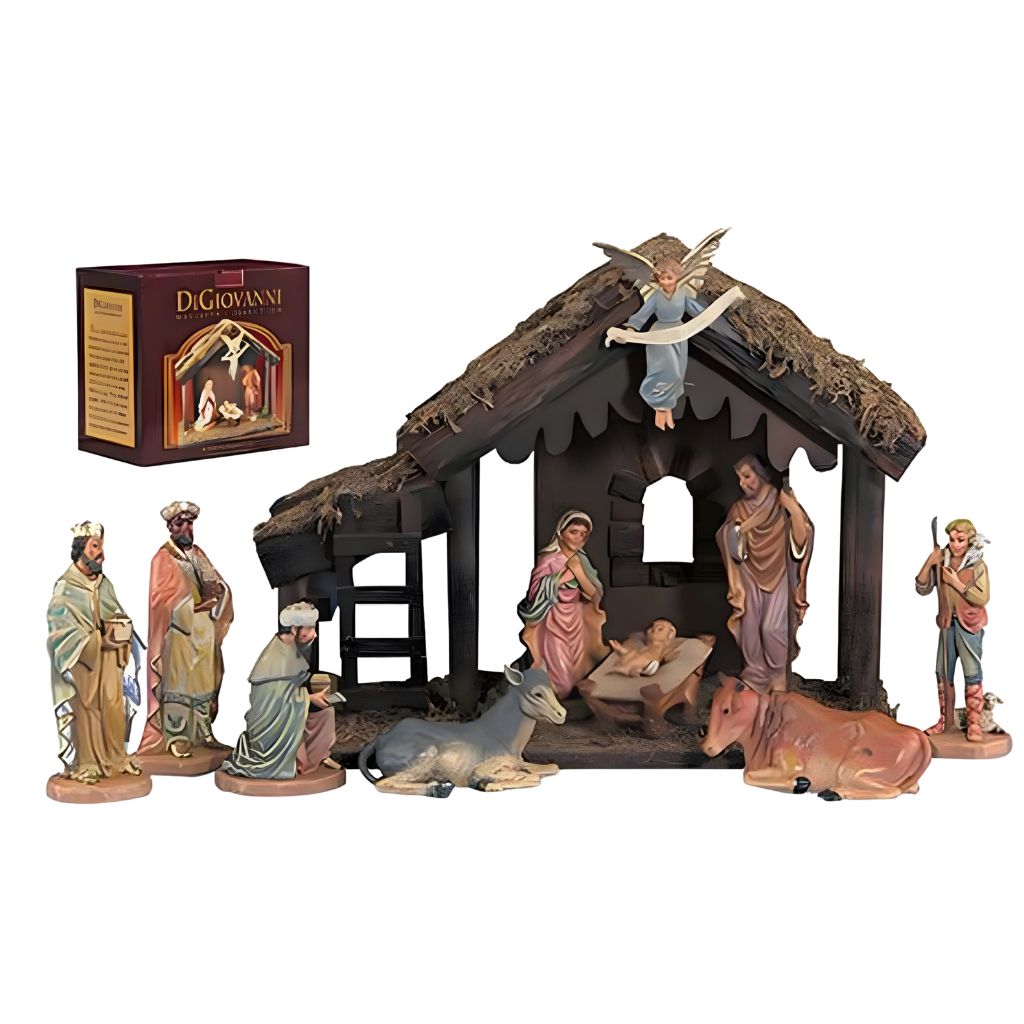 DiGiovanni 10 Piece Nativity Set with Wood Stable