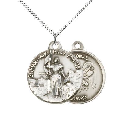 National Guard St. Joan of Arc Sterling Silver Oval Medal Pendant with Sterling Silver Chain, Measures 7/8-inch tall by 3/4-inch wide. Deluxe Gift Box, Bliss Manufacturing
