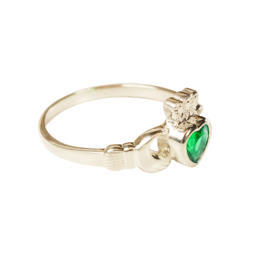 Bliss Manufacturing Irish Claddagh w/Emerald Glass Stone 14kt Gold Ring,