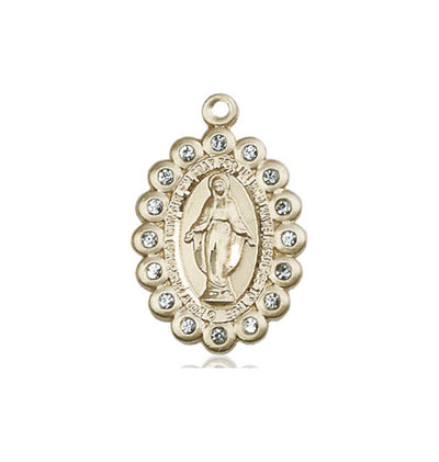 Birthstone 14kt Gold Miraculous Pendant W/Aqua Crystals, Bliss Manufacturing