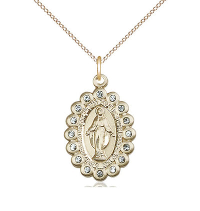 Birthstone Gold-Filled Miraculous Pendant W/Aqua Crystals, Bliss Manufacturing