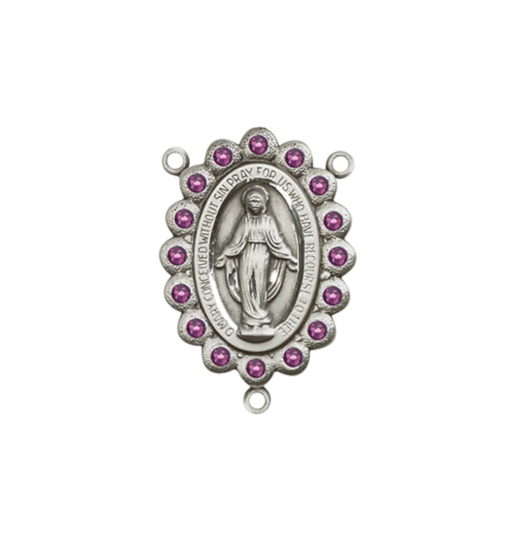 Bliss  Miraculous Austrian Amethyst Crystal Silver-plated Center Rosary Part,