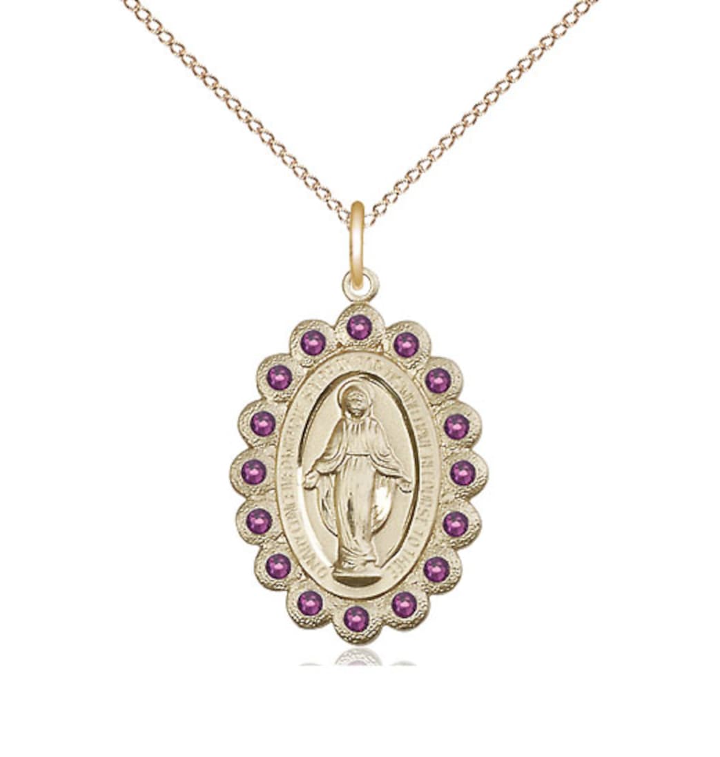 Bliss Birthstone Gold-filled Miraculous Pendant w/Amethyst Crystals,