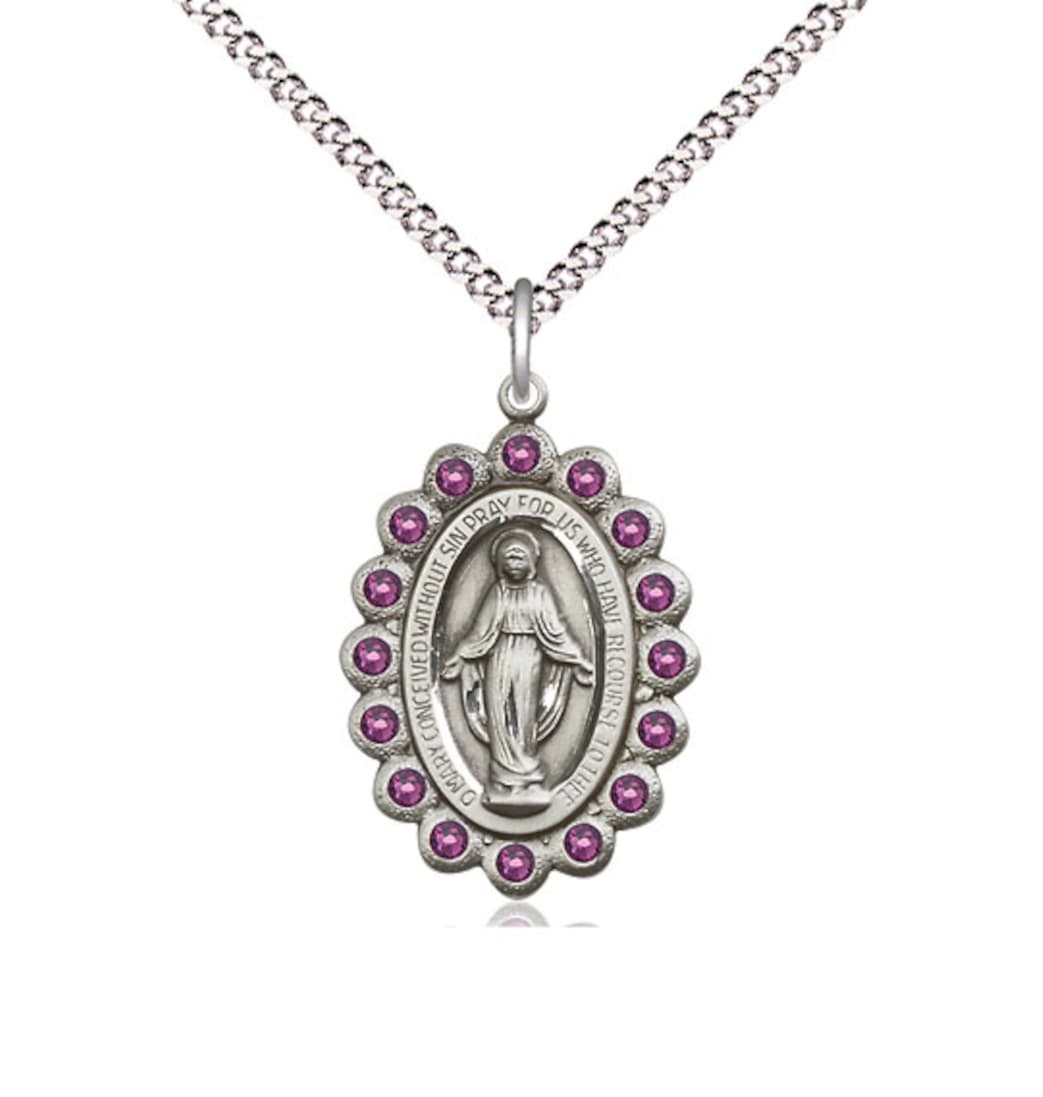 Bliss Birthstone Pewter Miraculous Pendant w/Amethyst Crystals,