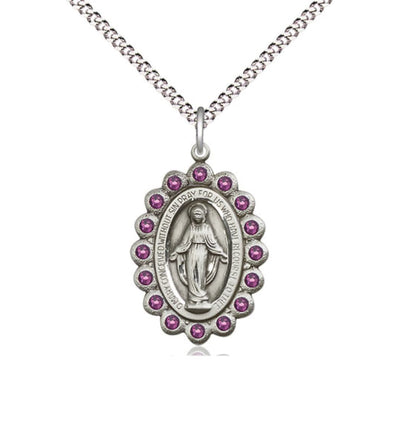 Birthstone Pewter Miraculous Pendant W/Amethyst Crystals, Bliss Manufacturing