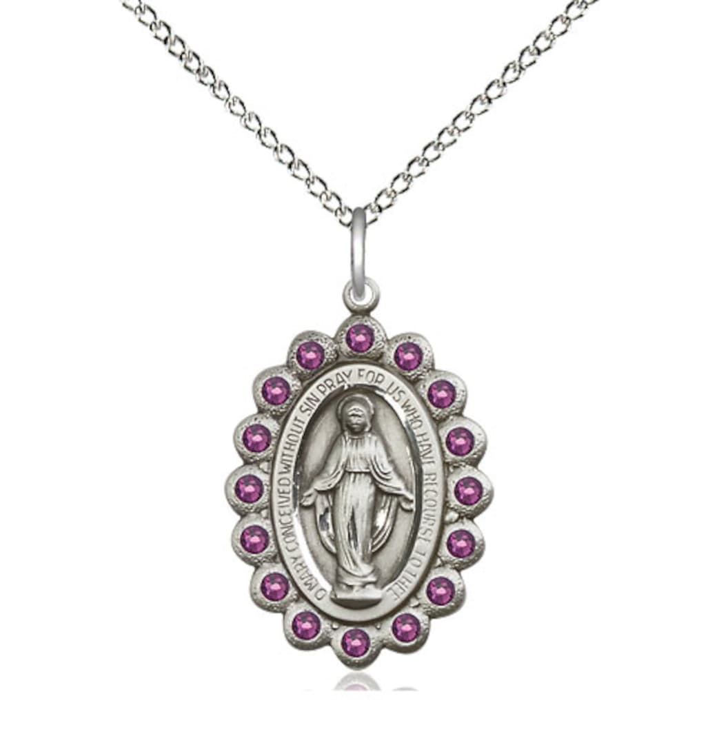 Bliss Birthstone Sterling Silver Miraculous Pendant w/Amethyst Crystals,