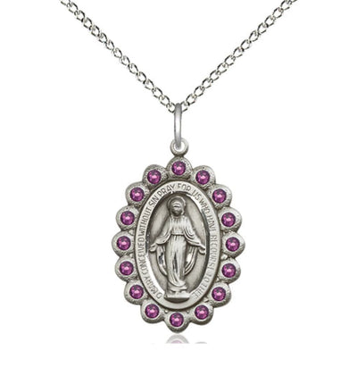 Birthstone Sterling Silver Miraculous Pendant W/Amethyst Crystals, Bliss Manufacturing