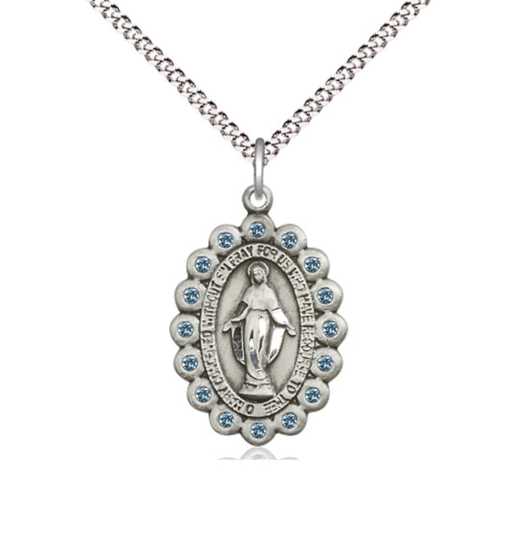 Bliss Birthstone Pewter Miraculous Pendant w/Aqua Crystals,