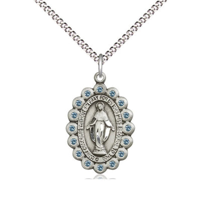 Birthstone Pewter Miraculous Pendant W/Aqua Crystals, Bliss Manufacturing