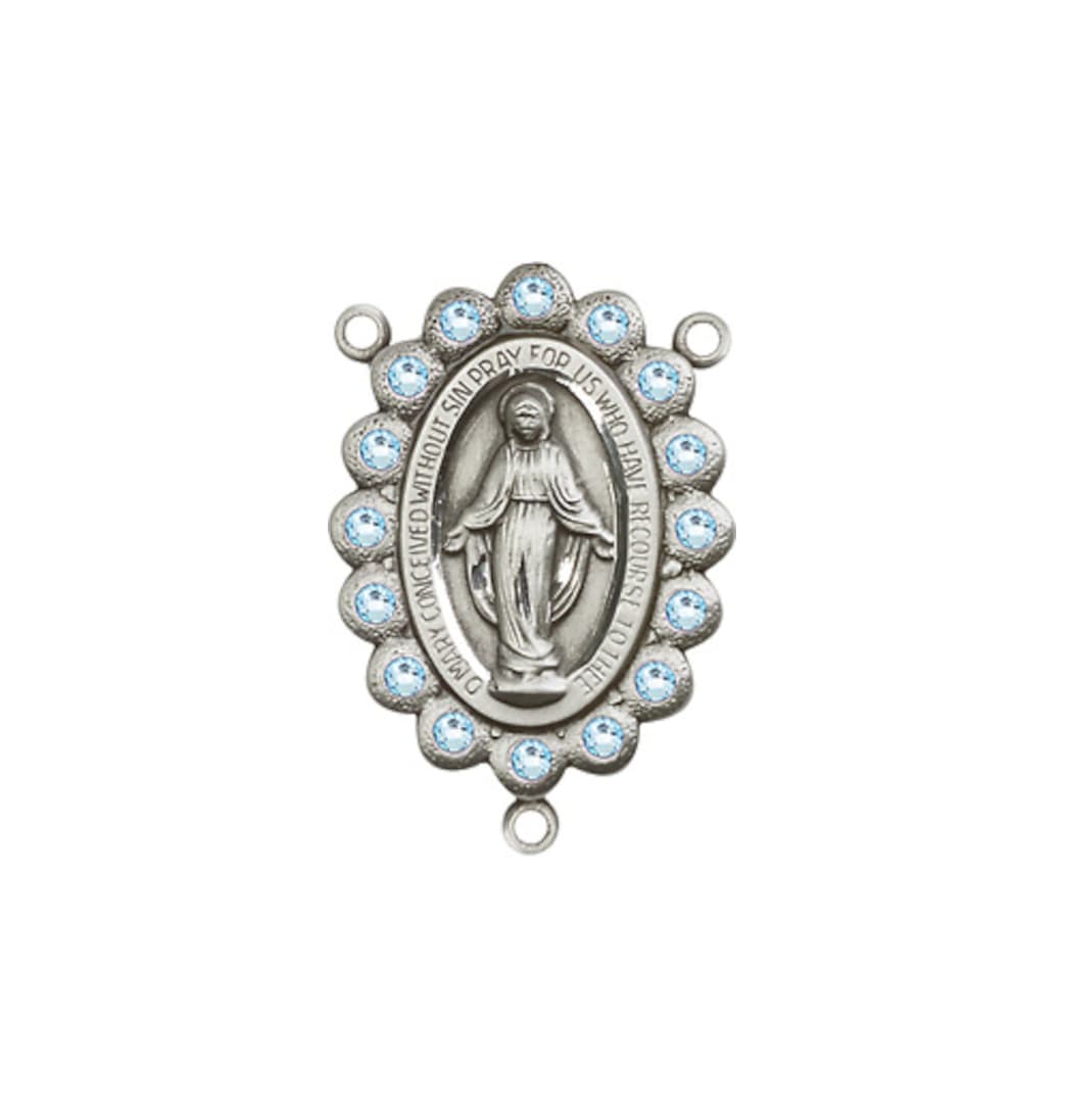 Bliss Silver-plated  Miraculous Austrian Aqua Crystal Center Rosary Part,