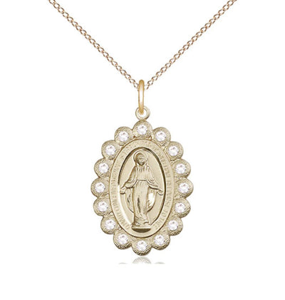 Birthstone 14kt Gold Miraculous Pendant W/Crystals With Chain, Bliss Manufacturing