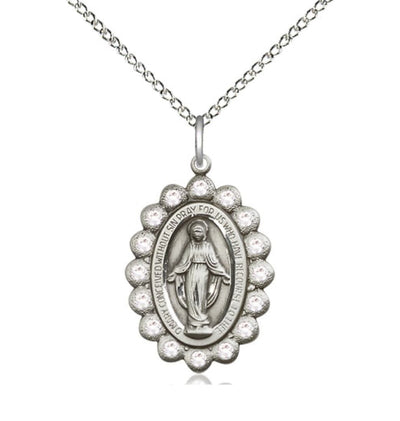 Birthstone Sterling Silver Miraculous Pendant W/Crystals, Bliss Manufacturing
