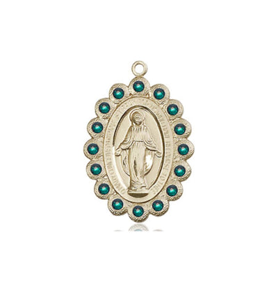 Birthstone 14kt Gold Miraculous Pendant W/Emerald Crystals, Bliss Manufacturing
