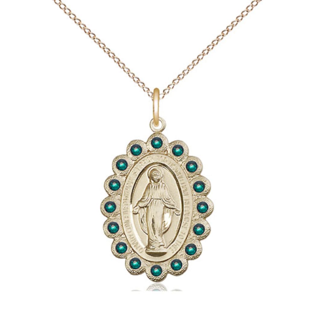 Bliss Birthstone Gold-filled Miraculous Pendant w/Emerald Crystals,