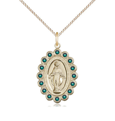 Birthstone Gold-Filled Miraculous Pendant W/Emerald Crystals, Bliss Manufacturing