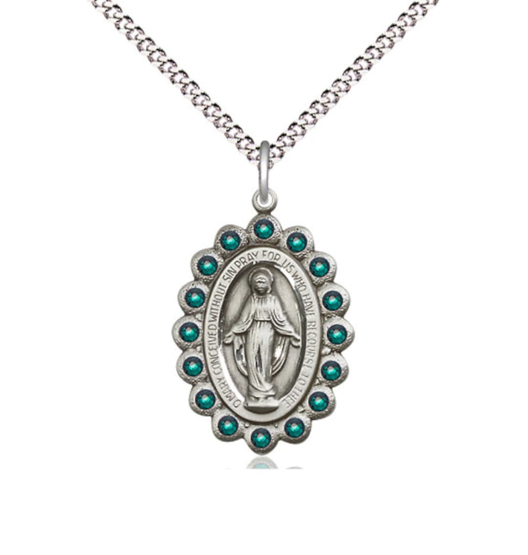 Bliss Birthstone Pewter Miraculous Pendant w/Emerald Crystals,