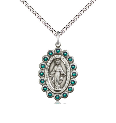 Birthstone Pewter Miraculous Pendant W/Emerald Crystals, Bliss Manufacturing