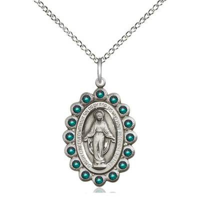 Birthstone Sterling Silver Miraculous Pendant W/Emerald Crystals, Bliss Manufacturing