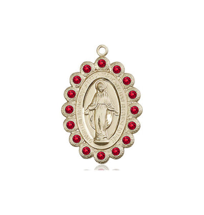 Birthstone 14kt Gold Miraculous Pendant W/Ruby Crystals in Garnet, Bliss Manufacturing