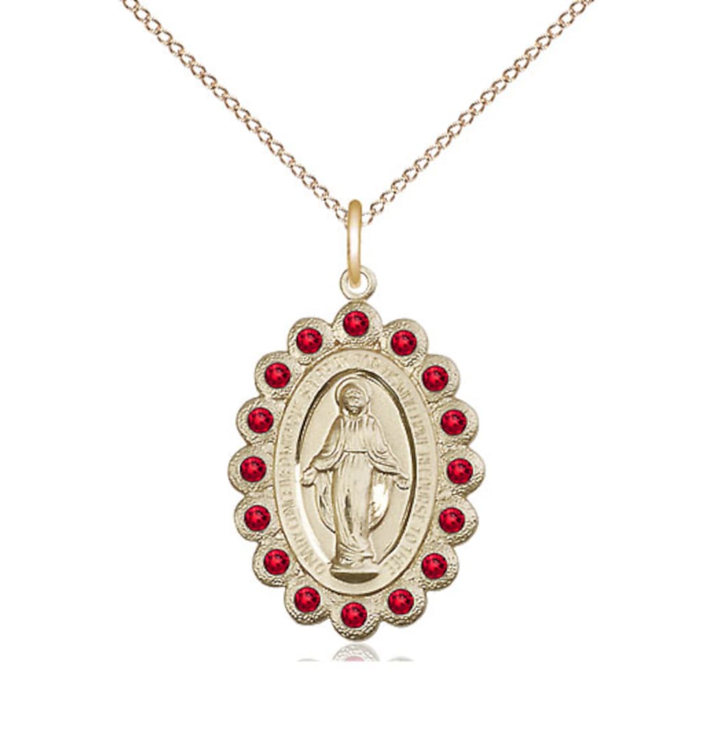 Bliss Birthstone Gold-filled Miraculous Pendant w/Garnet Crystals,