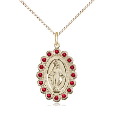Birthstone Gold-Filled Miraculous Pendant W/Garnet Crystals, Bliss Manufacturing