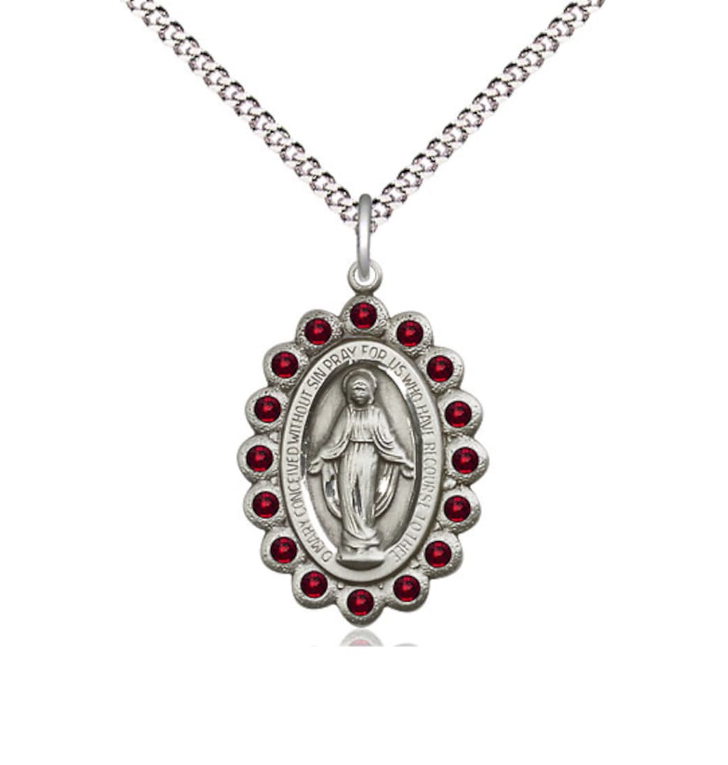 Bliss Birthstone Pewter Miraculous Pendant w/Garnet Crystals,