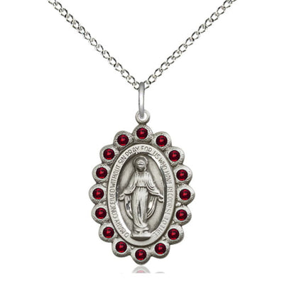 Birthstone Sterling Silver Miraculous Pendant W/Garnet Crystals, Bliss Manufacturing