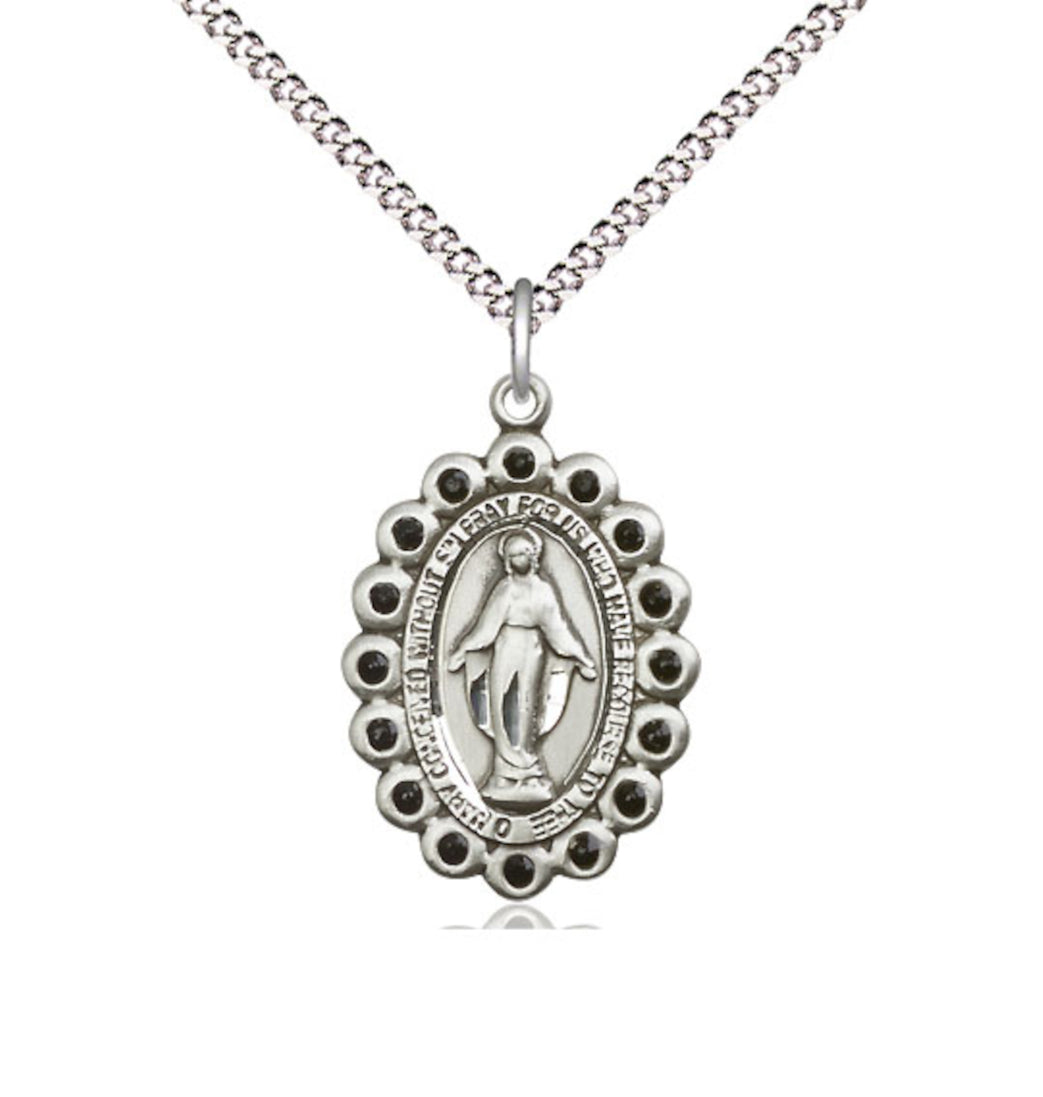 Bliss Birthstone Pewter Miraculous Pendant w/Jet Crystals,