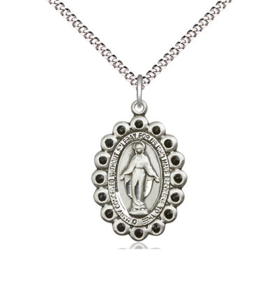 Birthstone Pewter Miraculous Pendant W/Jet Crystals, Bliss Manufacturing