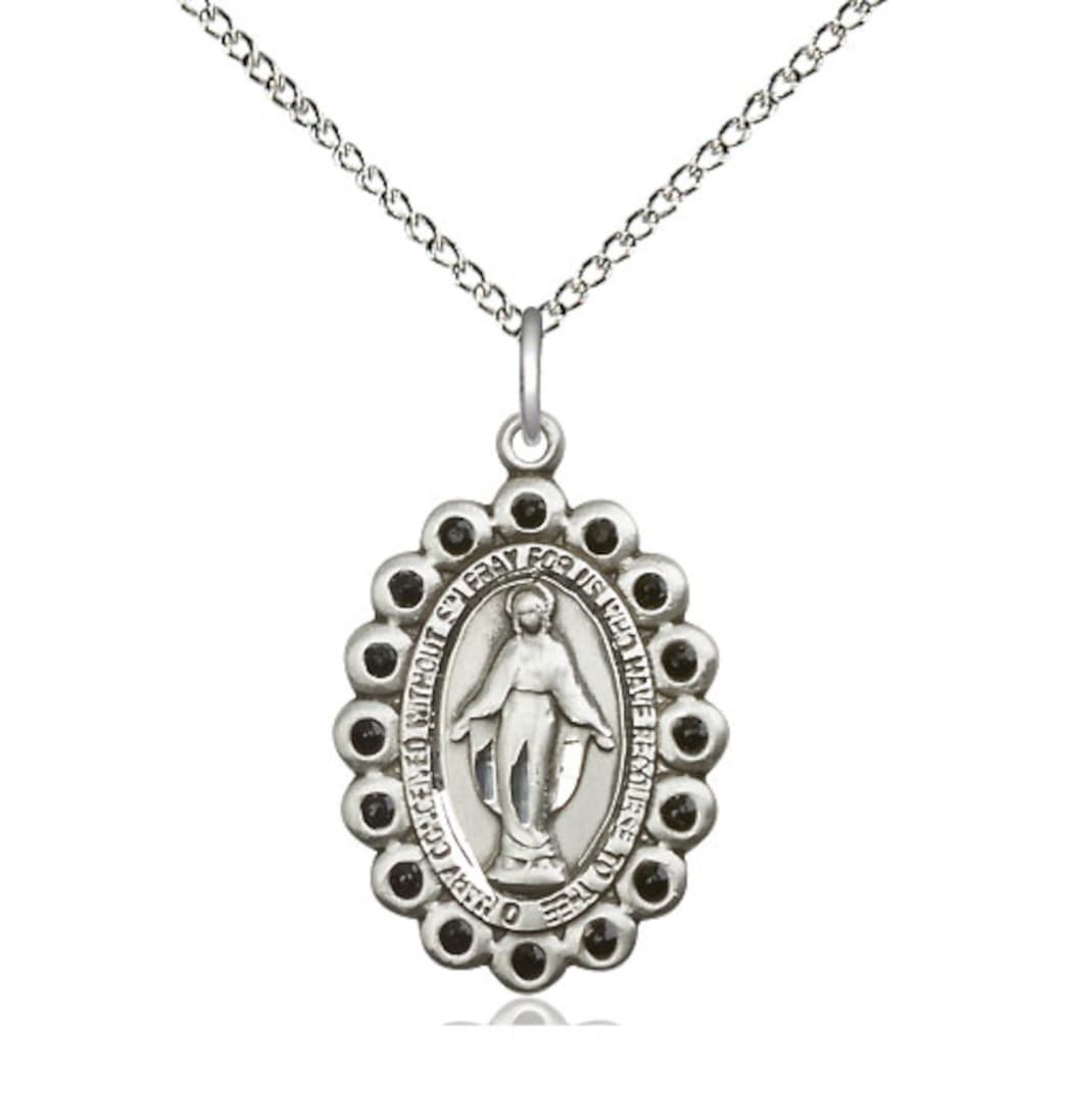 Bliss Birthstone Sterling Silver Miraculous Pendant w/Jet Crystals,