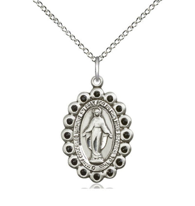 Birthstone Sterling Silver Miraculous Pendant W/Jet Crystals, Bliss Manufacturing
