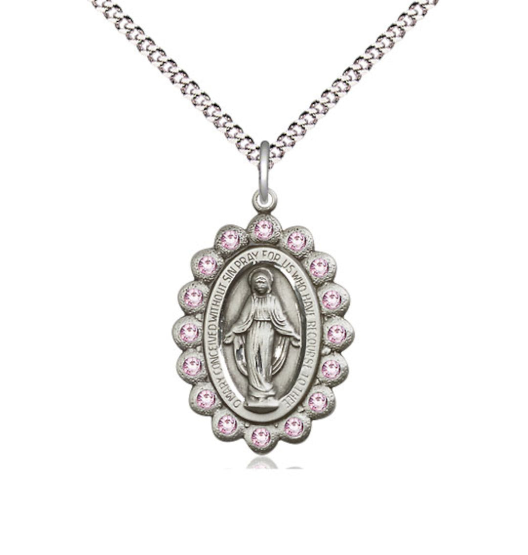 Bliss Birthstone Pewter Miraculous Pendant w/Light Amethyst Crystals,