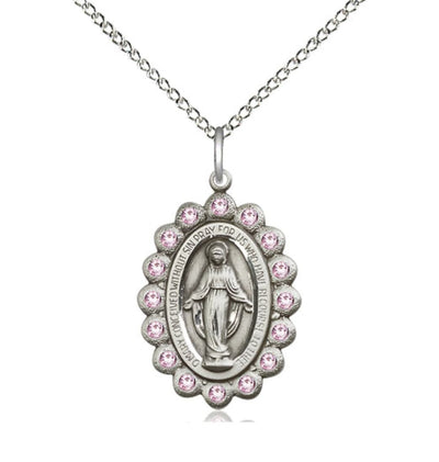 Birthstone Sterling Silver Miraculous Pendant W/Light Amethyst Crystals, Bliss Manufacturing
