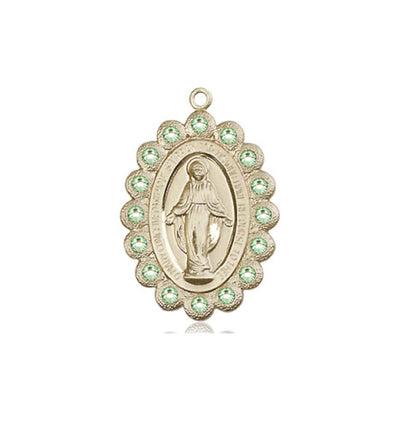 Birthstone 14kt Gold Miraculous Pendant W/Peridot Crystals, Bliss Manufacturing