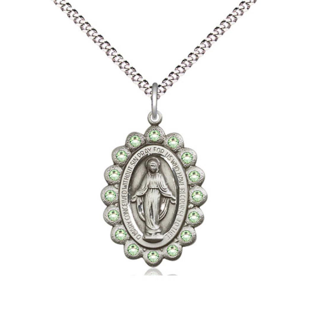 Bliss Birthstone Pewter Miraculous Pendant w/Peridot Crystals,