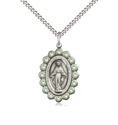 Birthstone Pewter Miraculous Pendant W/Peridot Crystals, Bliss Manufacturing