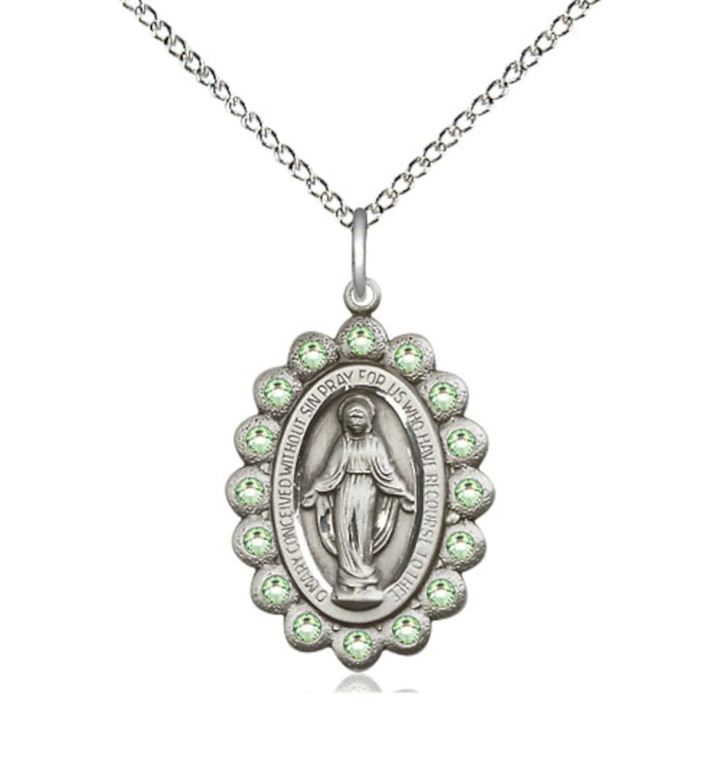 Bliss Birthstone Sterling Silver Miraculous Pendant w/Peridot Crystals,