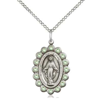 Birthstone Sterling Silver Miraculous Pendant W/Peridot Crystals, Bliss Manufacturing