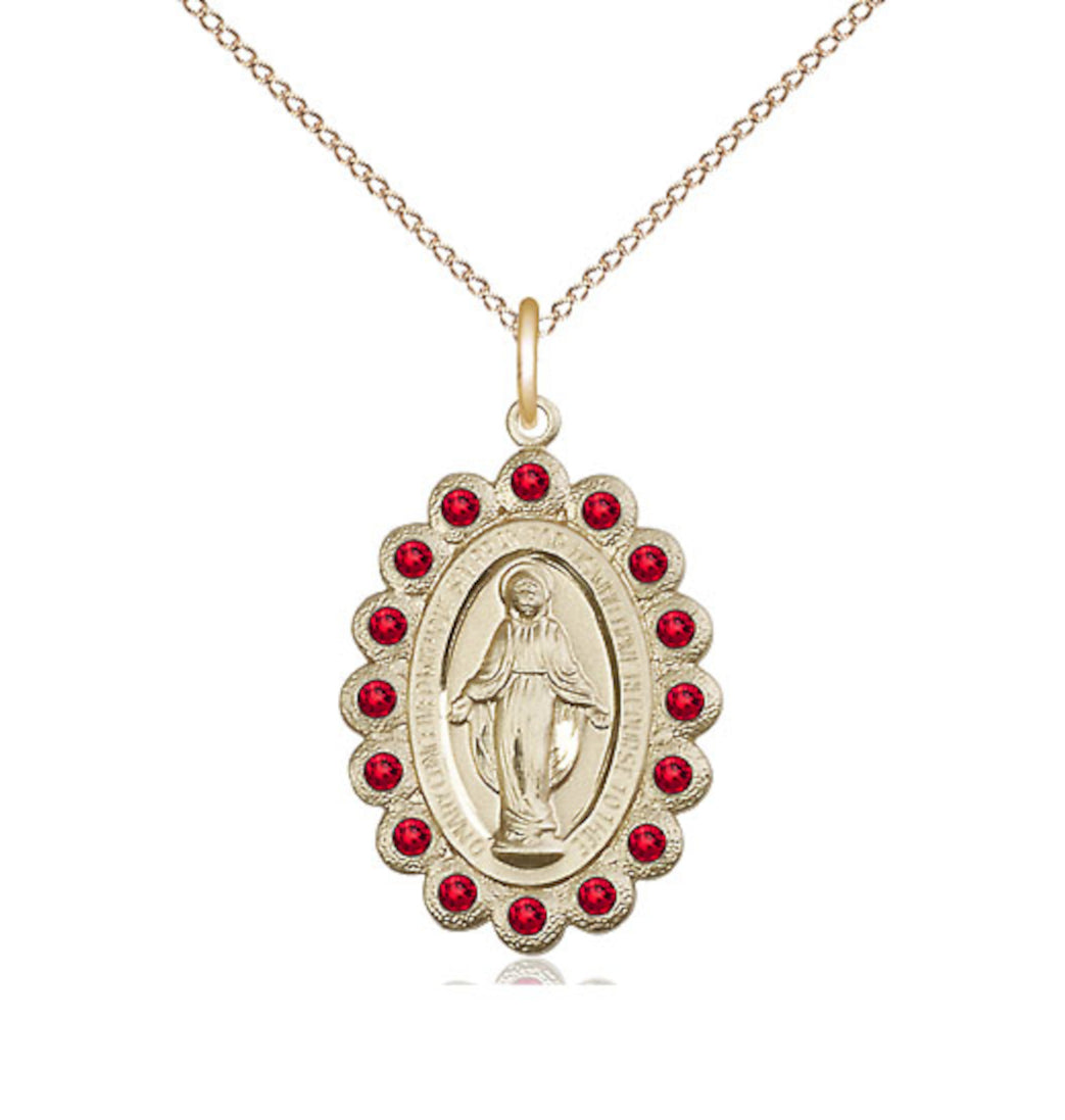 Bliss Birthstone Gold-filled Miraculous Pendant w/Ruby Crystals,