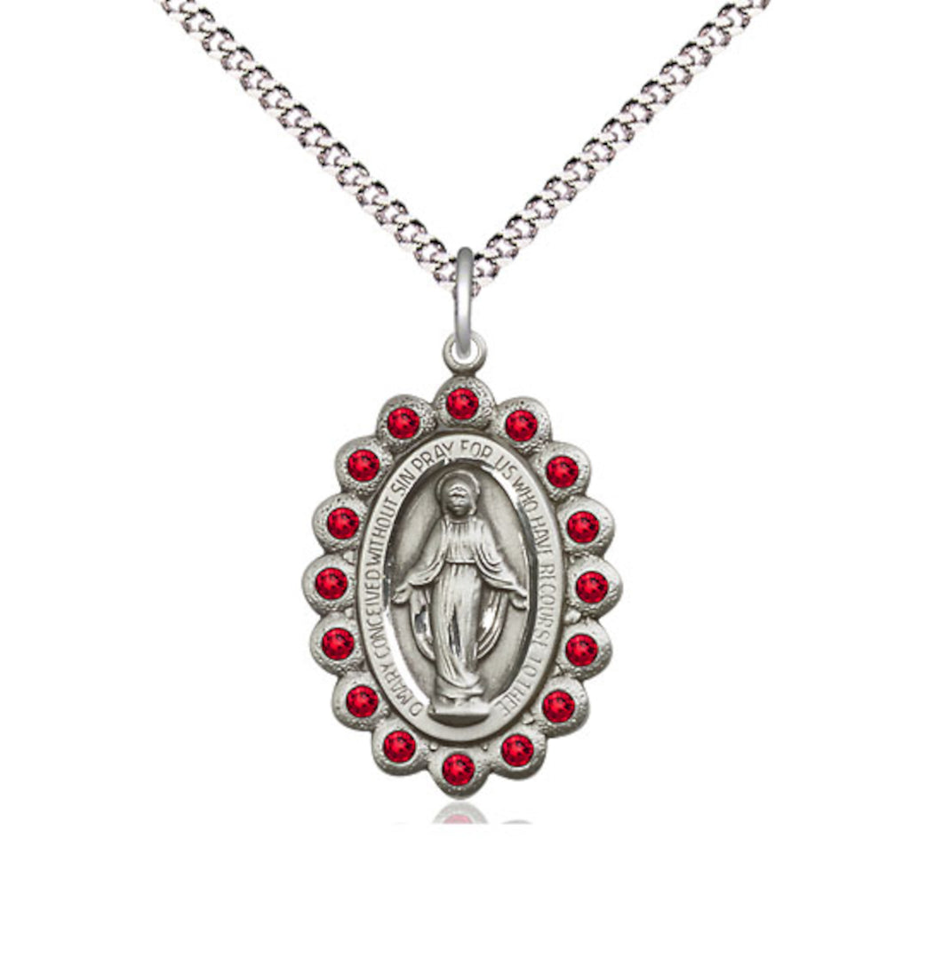 Bliss Birthstone Pewter Miraculous Pendant w/Ruby Crystals,