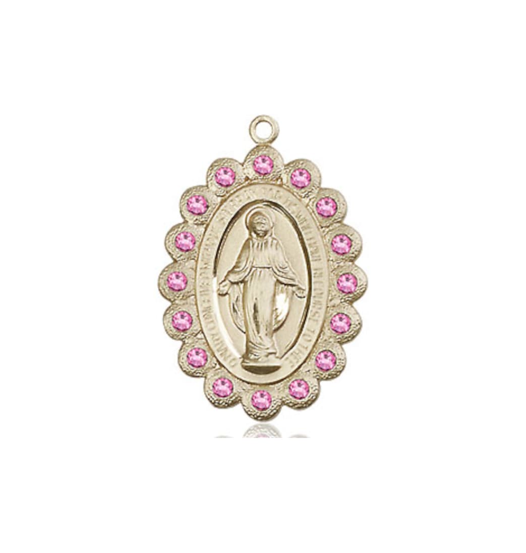 Bliss Birthstone 14kt Gold Miraculous Pendant w/Rose Crystals,