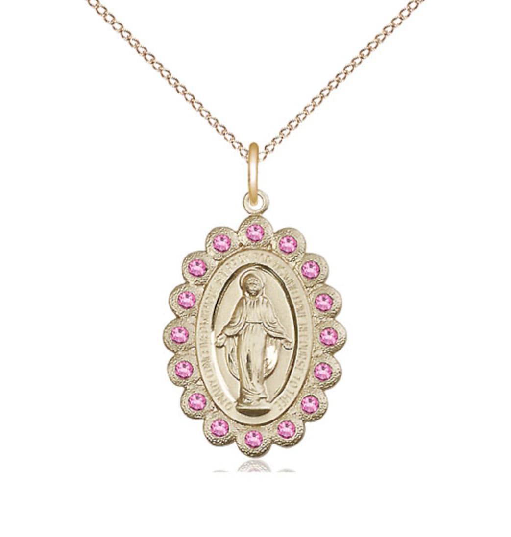 Bliss Birthstone Gold-filled Miraculous Pendant w/Rose Crystals,