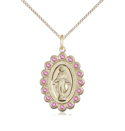 Birthstone Gold-Filled Miraculous Pendant W/Rose Crystals, Bliss Manufacturing