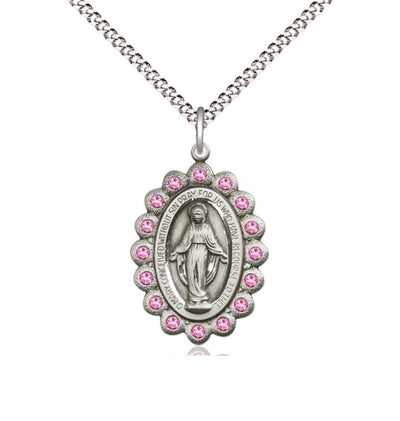 Birthstone Pewter Miraculous Pendant W/Rose Crystals, Bliss Manufacturing
