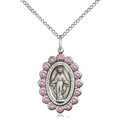 Birthstone Sterling Silver Miraculous Pendant W/Rose Crystals, Bliss Manufacturing