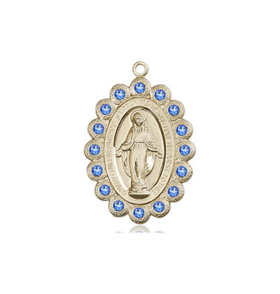 Birthstone 14kt Gold Miraculous Pendant W/Sapphire Crystals, Bliss Manufacturing